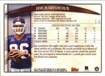 1998 Topps Season Opener #14 Joe Jurevicius Back