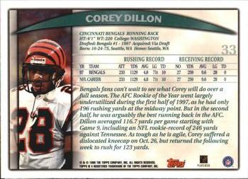 1998 Topps Season Opener #33 Corey Dillon Back