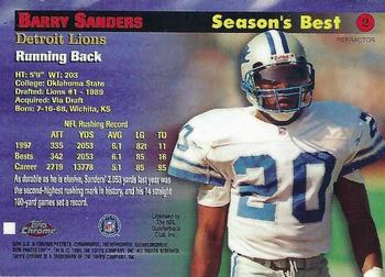 1998 Topps Chrome - Season's Best Refractors #2 Barry Sanders Back