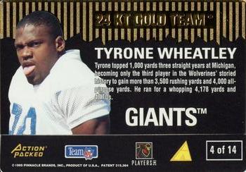 1995 Action Packed Rookies & Stars - 24K Gold #4 Tyrone Wheatley Back
