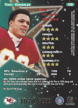 1998 Topps Stars - Gold Star #119 Tony Gonzalez Back