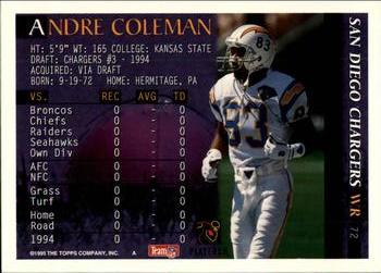 1995 Bowman #72 Andre Coleman Back