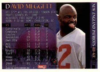 1995 Bowman #102 Dave Meggett Back