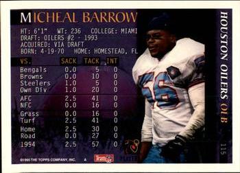 1995 Bowman #115 Micheal Barrow Back