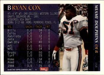 1995 Bowman #158 Bryan Cox Back
