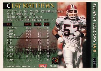 1995 Bowman #219 Clay Matthews Back