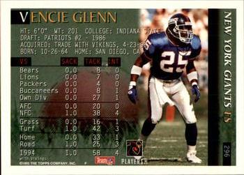 1995 Bowman #296 Vencie Glenn Back