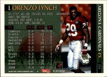 1995 Bowman #304 Lorenzo Lynch Back