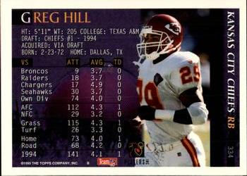1995 Bowman #334 Greg Hill Back