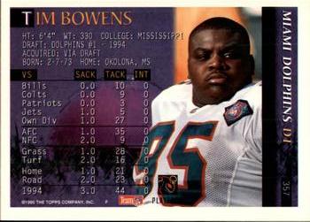 1995 Bowman #357 Tim Bowens Back