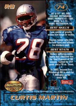 1995 Bowman's Best #74 Curtis Martin Back