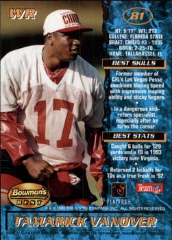 1995 Bowman's Best #81 Tamarick Vanover Back