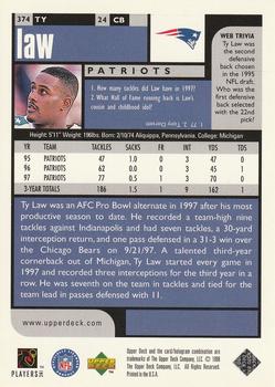 1998 UD Choice - Choice Reserve #374 Ty Law Back