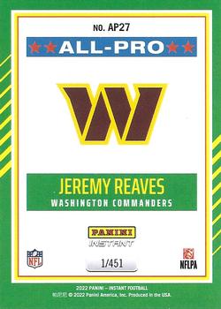 2022 Panini Instant All-Pro #AP27 Jeremy Reaves Back
