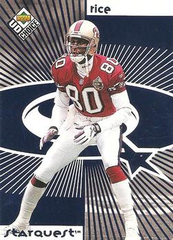 1998 UD Choice - StarQuest/RookQuest Blue #SR07 Jerry Rice / Randy Moss Front