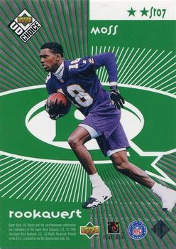 1998 UD Choice - StarQuest/RookQuest Green #SR07 Jerry Rice / Randy Moss Back