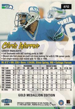 1998 Ultra - Gold Medallion #97G Chris Warren Back