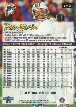 1998 Ultra - Gold Medallion #114G Dan Marino Back