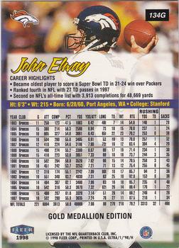 1998 Ultra - Gold Medallion #134G John Elway Back