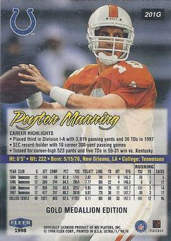1998 Ultra - Gold Medallion #201G Peyton Manning Back