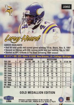 1998 Ultra - Gold Medallion #336G Leroy Hoard Back
