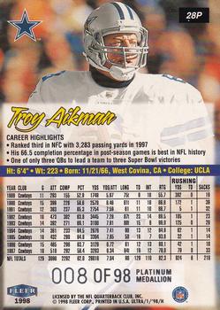 1998 Ultra - Platinum Medallion #28P Troy Aikman Back