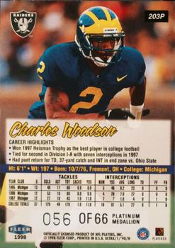 1998 Ultra - Platinum Medallion #203P Charles Woodson Back