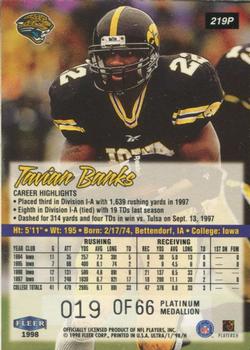 1998 Ultra - Platinum Medallion #219P Tavian Banks Back