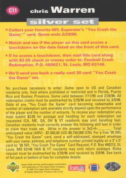 1995 Collector's Choice - You Crash the Game Silver #C11 Chris Warren Back
