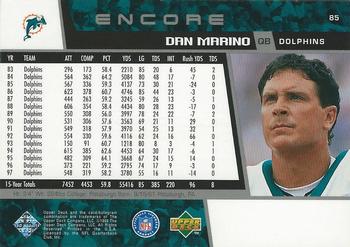 1998 Upper Deck Encore - Milestones #85 Dan Marino Back