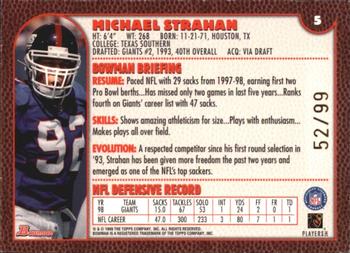 1999 Bowman - Gold #5 Michael Strahan Back