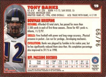 1999 Bowman - Gold #19 Tony Banks Back