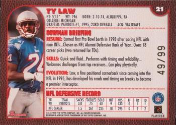 1999 Bowman - Gold #21 Ty Law Back