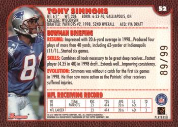 1999 Bowman - Gold #52 Tony Simmons Back