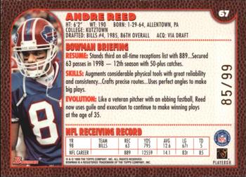 1999 Bowman - Gold #67 Andre Reed Back