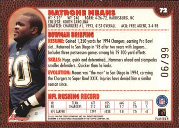 1999 Bowman - Gold #72 Natrone Means Back