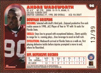1999 Bowman - Gold #96 Andre Wadsworth Back