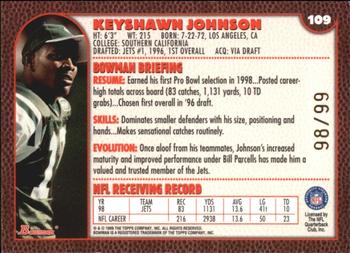 1999 Bowman - Gold #109 Keyshawn Johnson Back