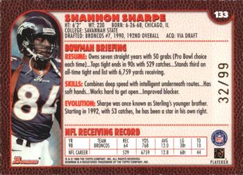 1999 Bowman - Gold #133 Shannon Sharpe Back