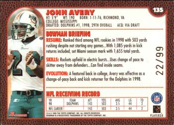 1999 Bowman - Gold #135 John Avery Back