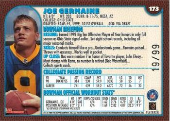 1999 Bowman - Gold #173 Joe Germaine Back