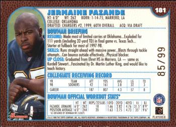 1999 Bowman - Gold #181 Jermaine Fazande Back