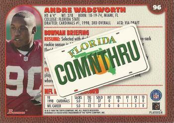1999 Bowman - Interstate #96 Andre Wadsworth Back