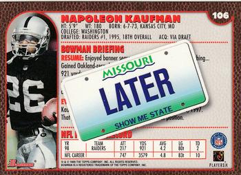 1999 Bowman - Interstate #106 Napoleon Kaufman Back