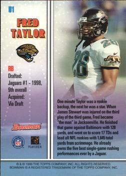 1999 Bowman - Late Bloomers/Early Risers #U1 Fred Taylor Back