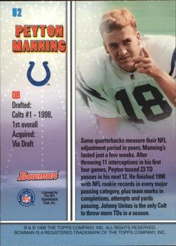 1999 Bowman - Late Bloomers/Early Risers #U2 Peyton Manning Back