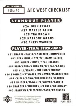 1995 Collector's Choice Update - Stick-Ums #30 Chris Warren Back