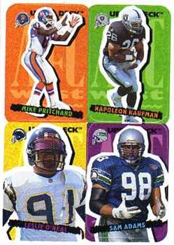 1995 Collector's Choice Update - Stick-Ums #84 Mike Pritchard / Napoleon Kaufman / Leslie O'Neal / Sam Adams Front