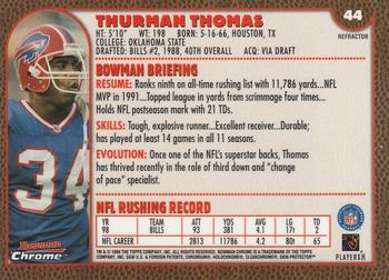 1999 Bowman Chrome - Refractors #44 Thurman Thomas Back