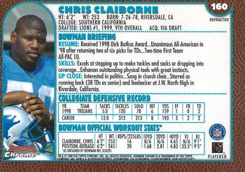 1999 Bowman Chrome - Refractors #160 Chris Claiborne Back